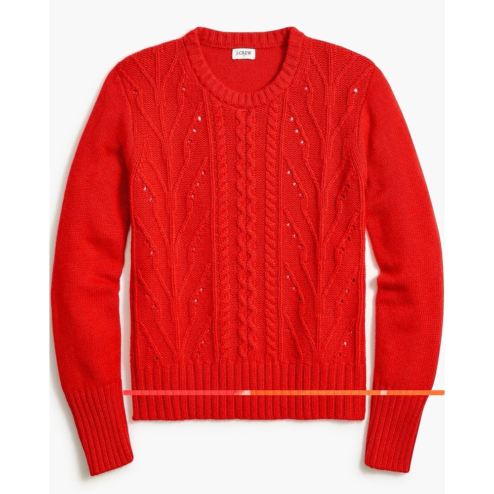 J. Crew Pointelle Cable-Front Pullover Wool Blend Red Med Preppy Classic Capsule